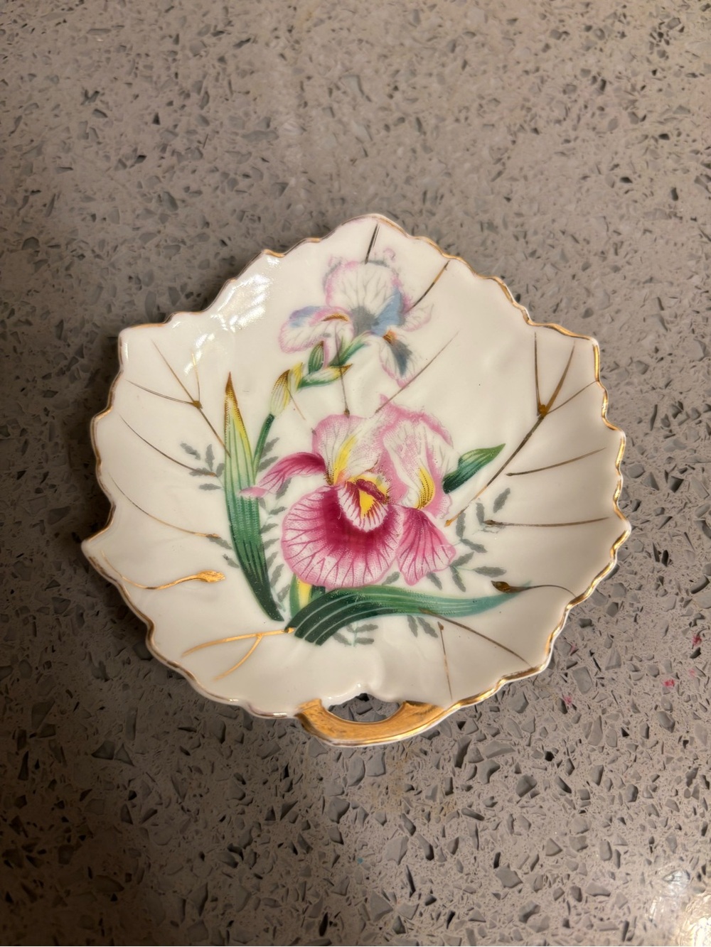 Vintage Nasco Trinket Plate, Pink ,Blue Iris Gold Trimmed